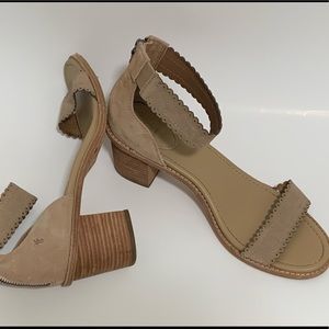 Frye Brielle Scallop Suede Leather Zip-Up Heeled Sandals Blush/Beige sz 11